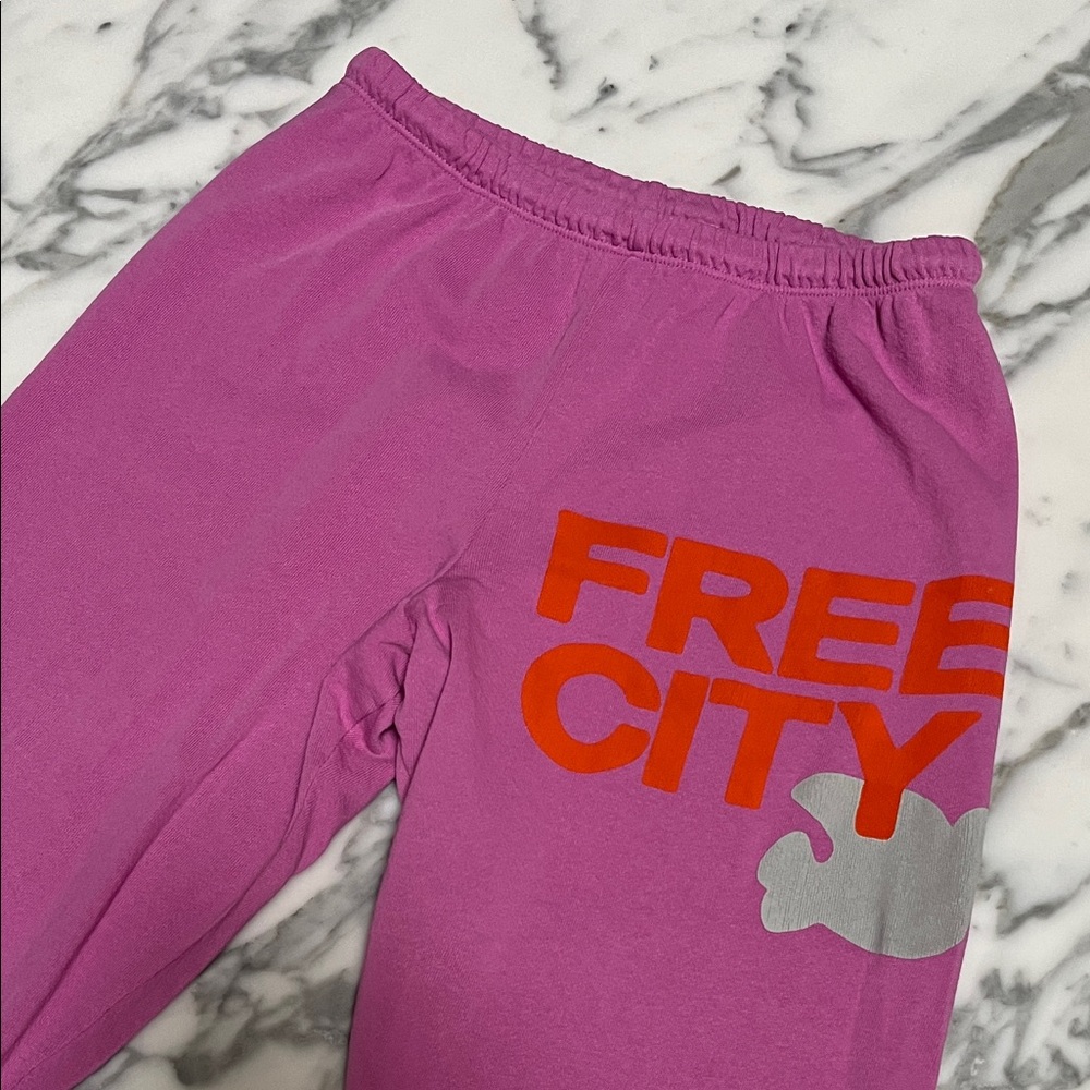 Free city Pink Sweatpants with Red and Gray Logo XS